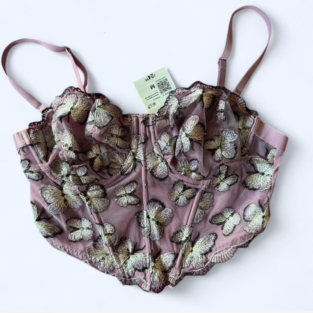 Pink and Gold Floral Bra with Adjustable Straps